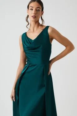 Cowl Neck A-line Satin Bridesmaid Dress