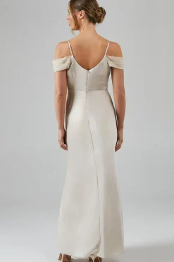 Cowl Neck Cold Shoulder Satin Bridesmaid Dress