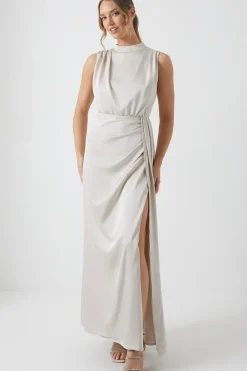 Cowl Neck Sash Satin Bridesmaid Dress