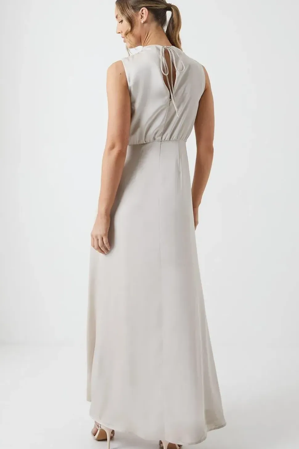 Cowl Neck Sash Satin Bridesmaid Dress