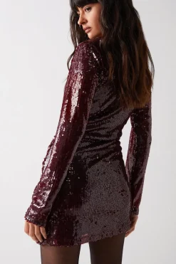 Cowl Neck Sequin Long Sleeve Dress