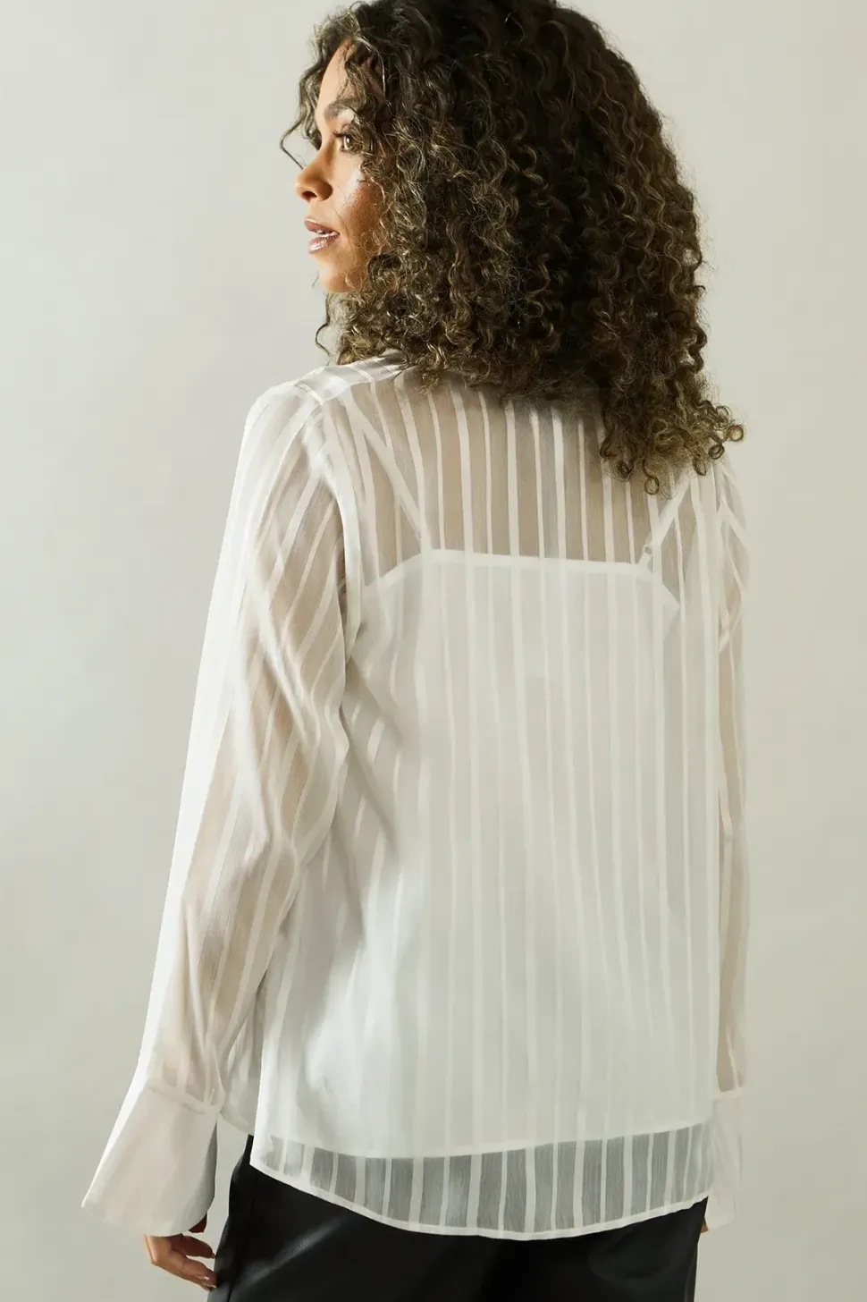 Cowl Neck Shadow Stripe Collared Blouse