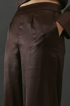 Crackled Satin High Waisted Wide Leg Trouser