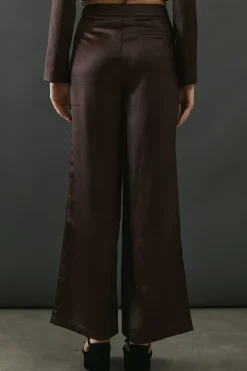 Crackled Satin High Waisted Wide Leg Trouser