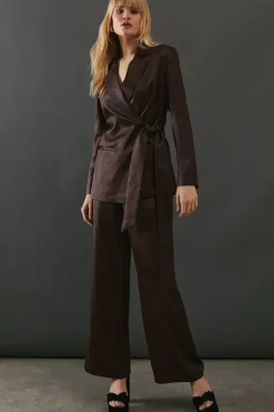 Crackled Satin Tie Side Blazer