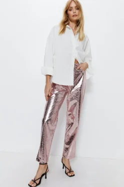 Crackle Faux Leather Straight Leg Trouser
