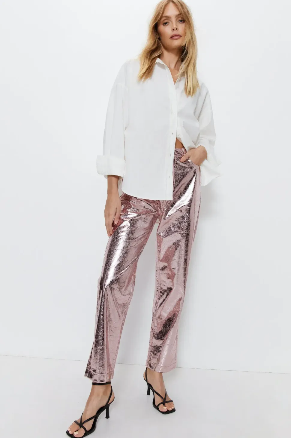Crackle Faux Leather Straight Leg Trouser