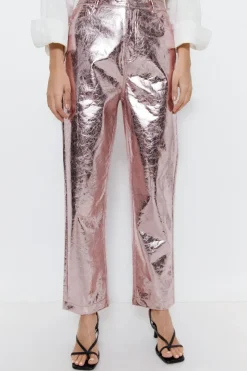 Crackle Faux Leather Straight Leg Trouser