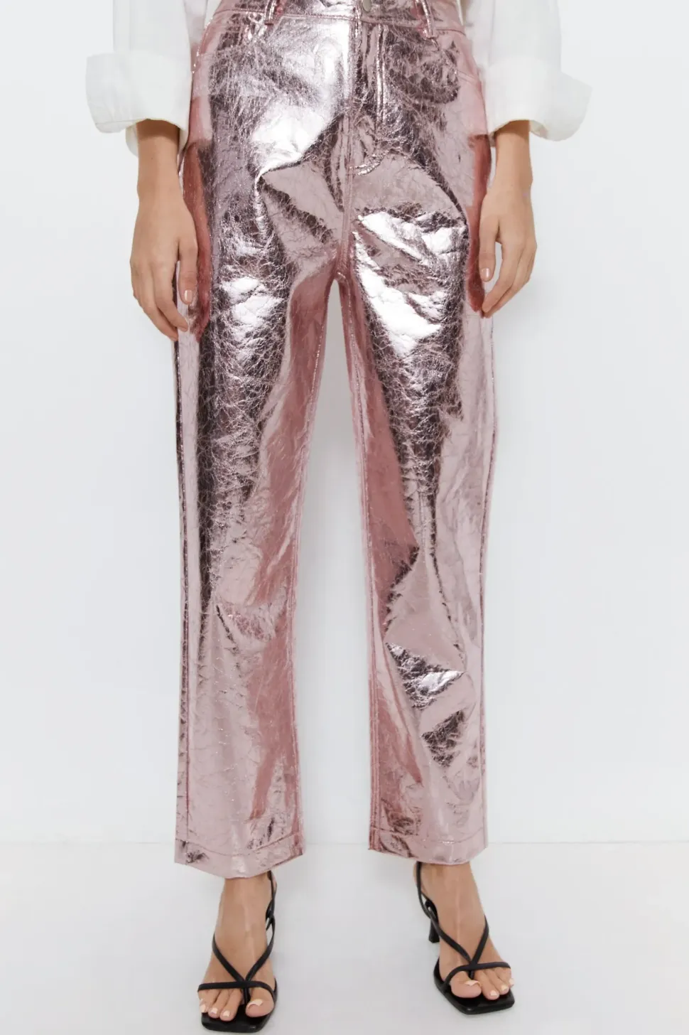 Crackle Faux Leather Straight Leg Trouser