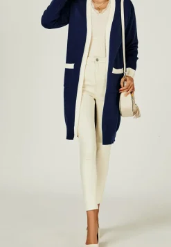 Cream Stripe Cardigan In Navy