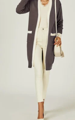 Cream Stripe Cardigan In Taupe