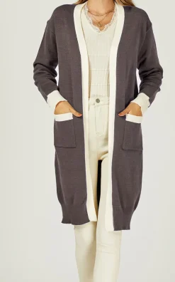 Cream Stripe Cardigan In Taupe