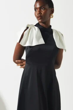 Crepe Bow Shoulder Dress