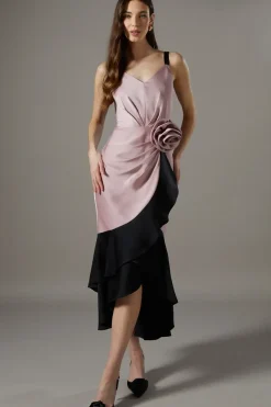 Crepe Corsage Ruffle Dress