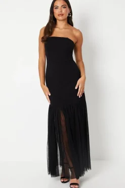 Crepe Corset With Tulle Skirt Maxi Dress