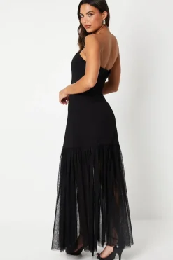 Crepe Corset With Tulle Skirt Maxi Dress