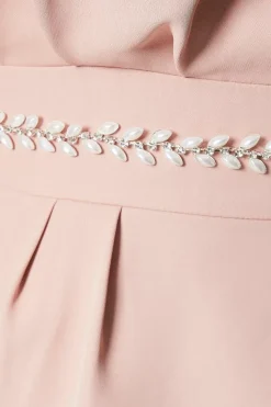 Crepe Frill Wrap Dress With Pearl Waist