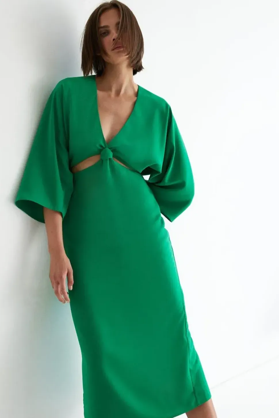Crepe Knot Cut Out Midi Dress