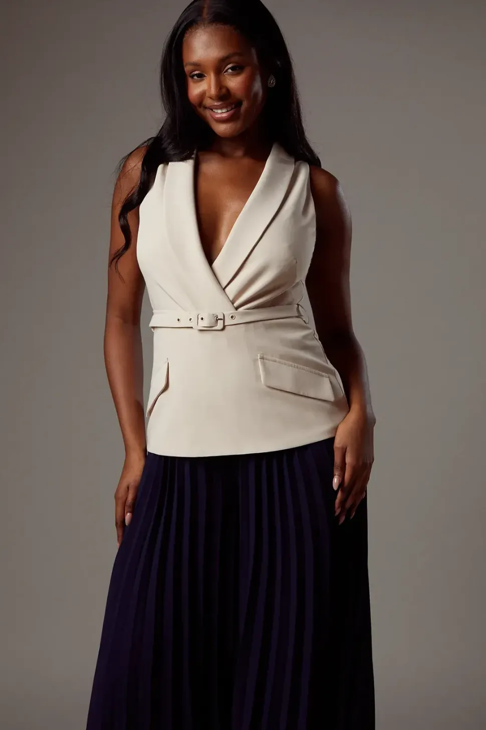 Crepe Pocket Detail Pleated Jumpsuit