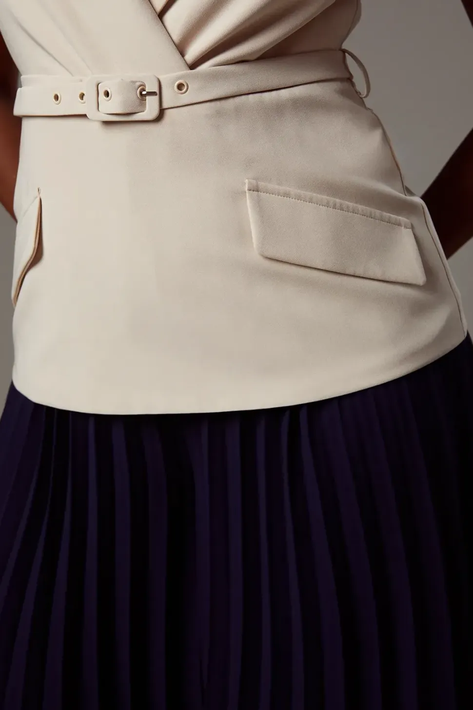 Crepe Pocket Detail Pleated Jumpsuit