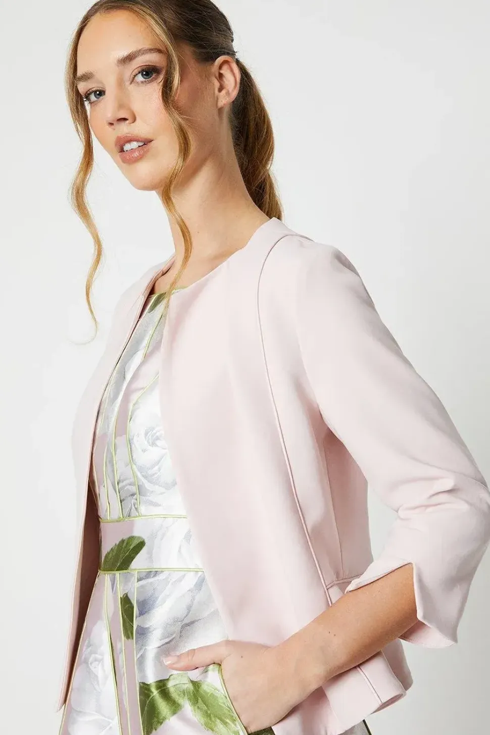 Crepe Tailored Jacket With Piped Seams