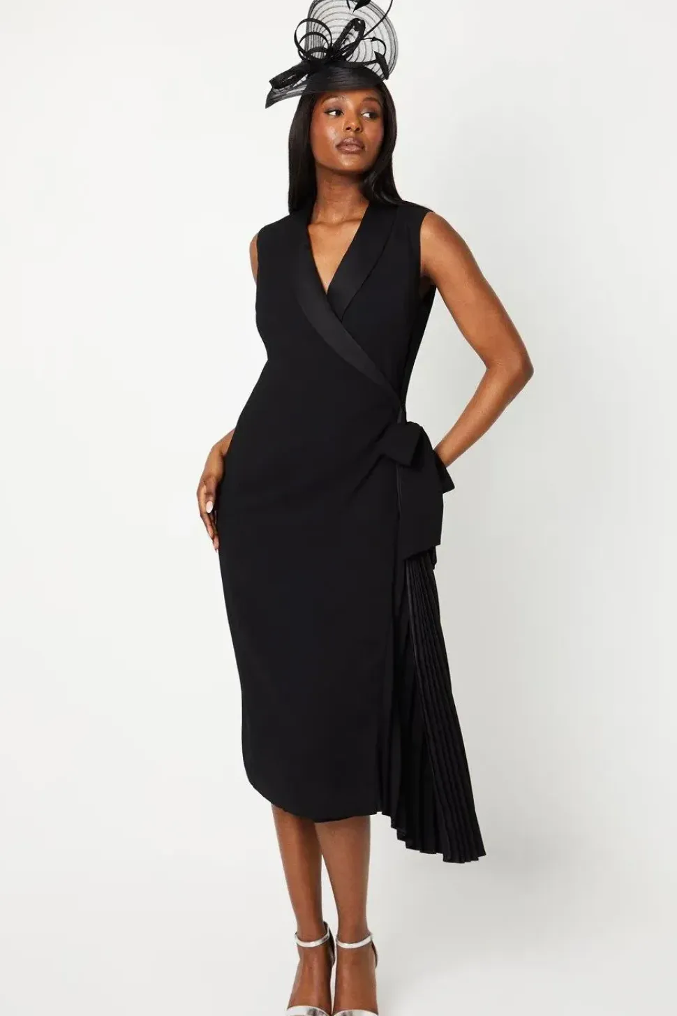 Crepe Wrap Dress With Pleat Tie Detail