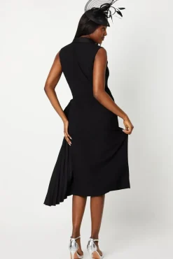 Crepe Wrap Dress With Pleat Tie Detail