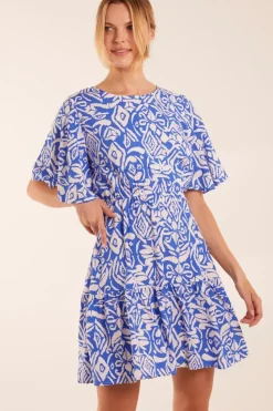 Crew Neck Aztec Tiered Mini Dress