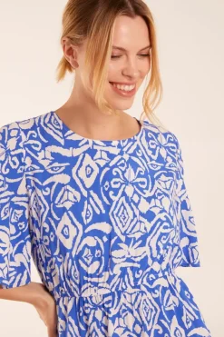 Crew Neck Aztec Tiered Mini Dress