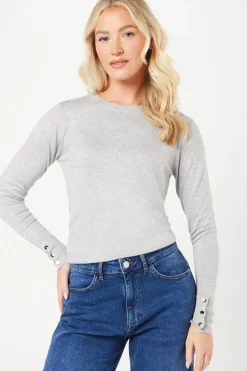 Crew Neck Button Cuff Jumper