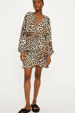 Crinkle Animal Mini Kimono Dress
