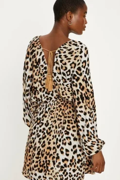 Crinkle Animal Mini Kimono Dress