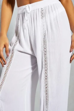 Crinkle Broderie Wide Leg Trousers