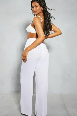 Crinkle Broderie Wide Leg Trousers