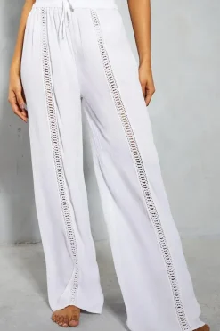 Crinkle Broderie Wide Leg Trousers