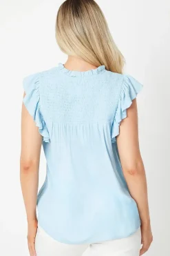 Crinkle Button Front Shell Blouse