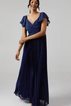 Crinkle Chiffon Angel Sleeve Bridesmaid Maxi Dress