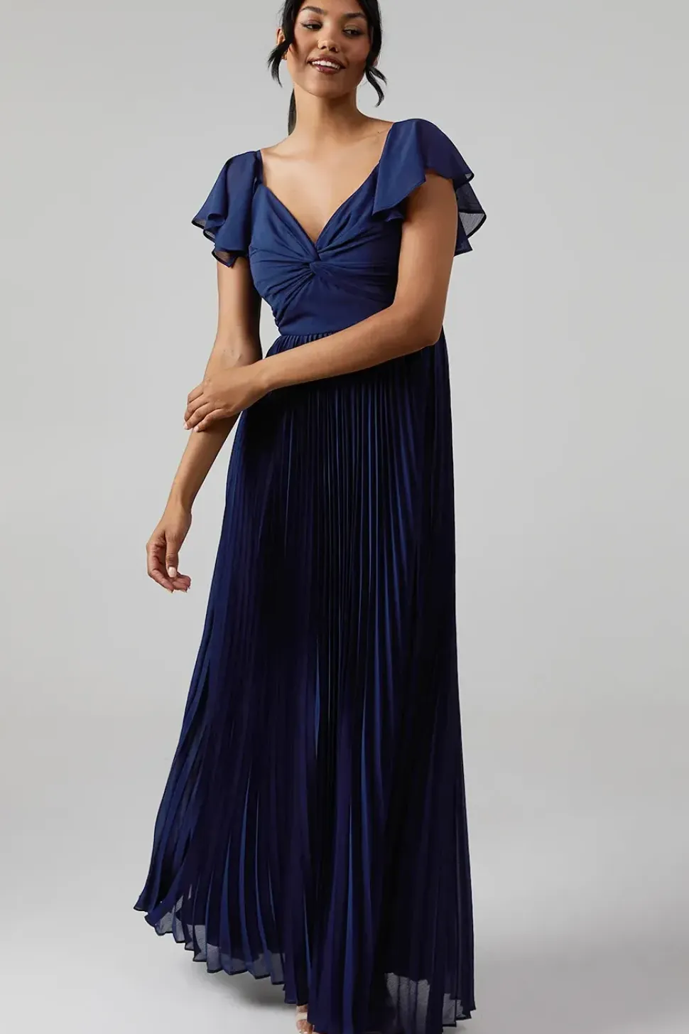 Crinkle Chiffon Angel Sleeve Bridesmaid Maxi Dress