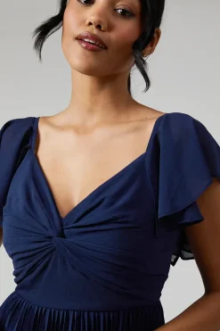 Crinkle Chiffon Angel Sleeve Bridesmaid Maxi Dress