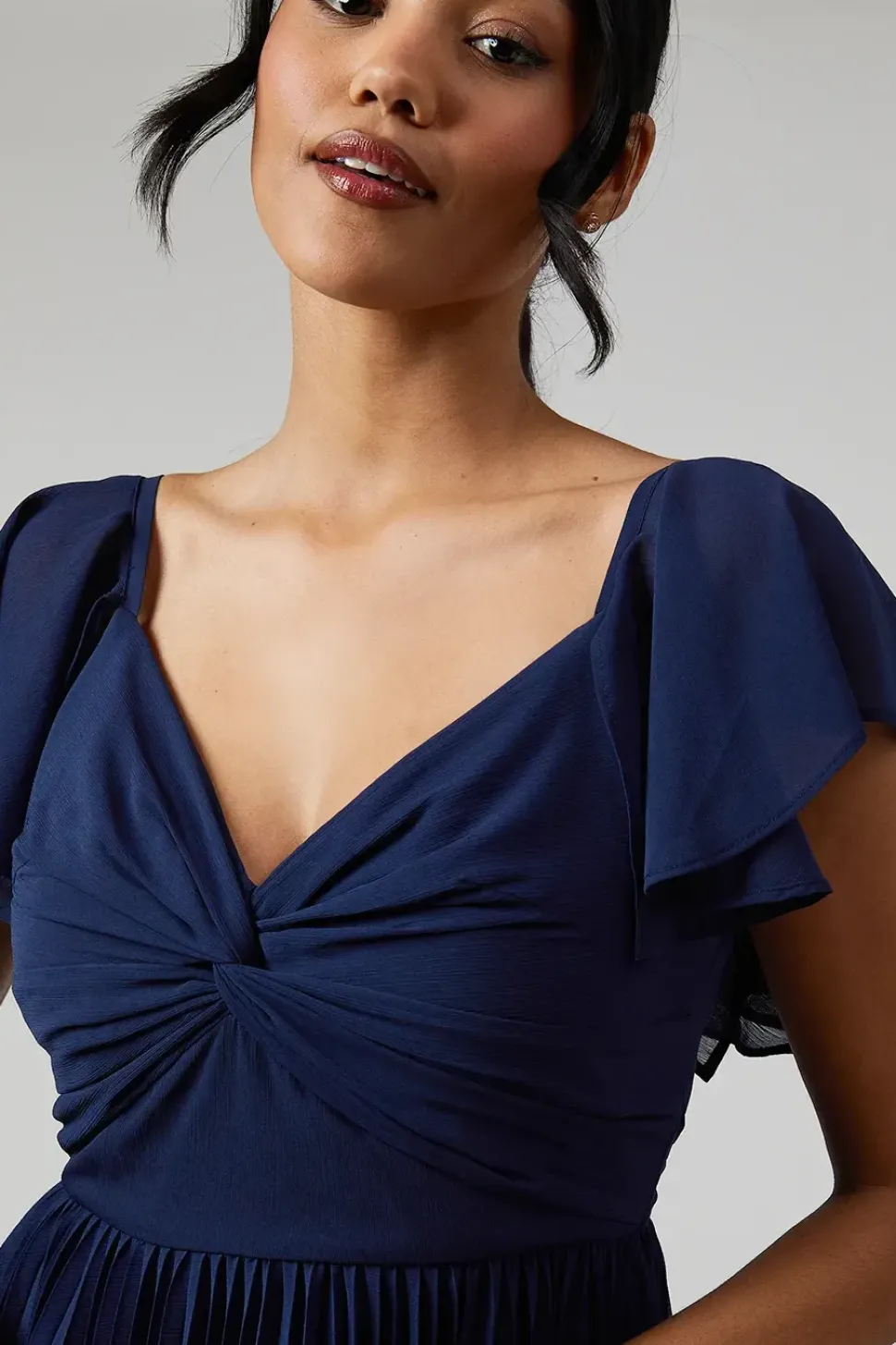 Crinkle Chiffon Angel Sleeve Bridesmaid Maxi Dress