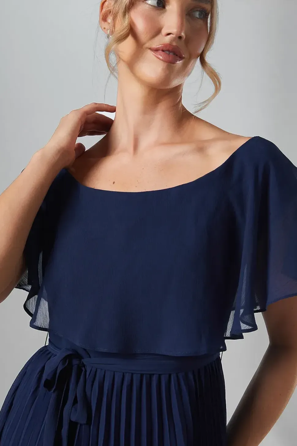 Crinkle Chiffon Bardot Bridesmaid Maxi Dress