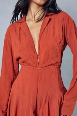 Crinkle Flippy Short Shirt Style Playsuit