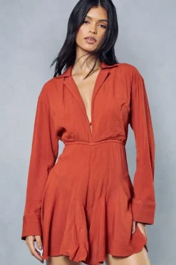 Crinkle Flippy Short Shirt Style Playsuit