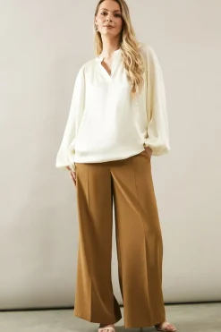 Crinkle Satin Balloon Sleeve Blouse