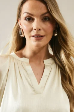 Crinkle Satin Balloon Sleeve Blouse