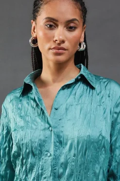 Crinkle Satin Oversized Midi Shirt Dress