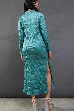 Crinkle Satin Oversized Midi Shirt Dress