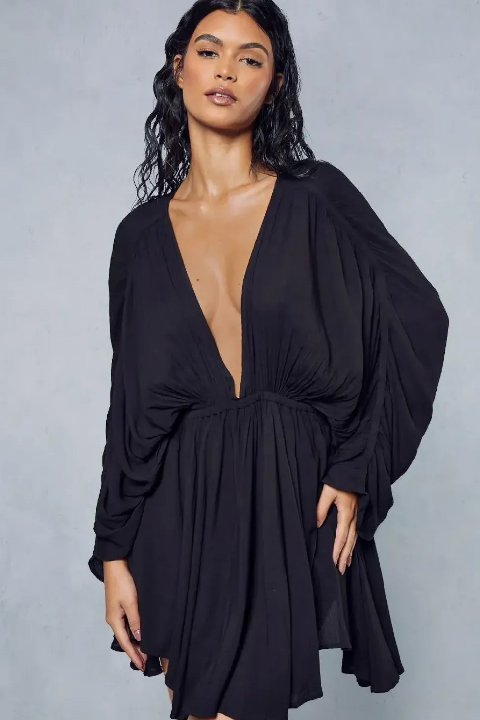 Crinkle Sheer Plunge Front Volume Playsuit