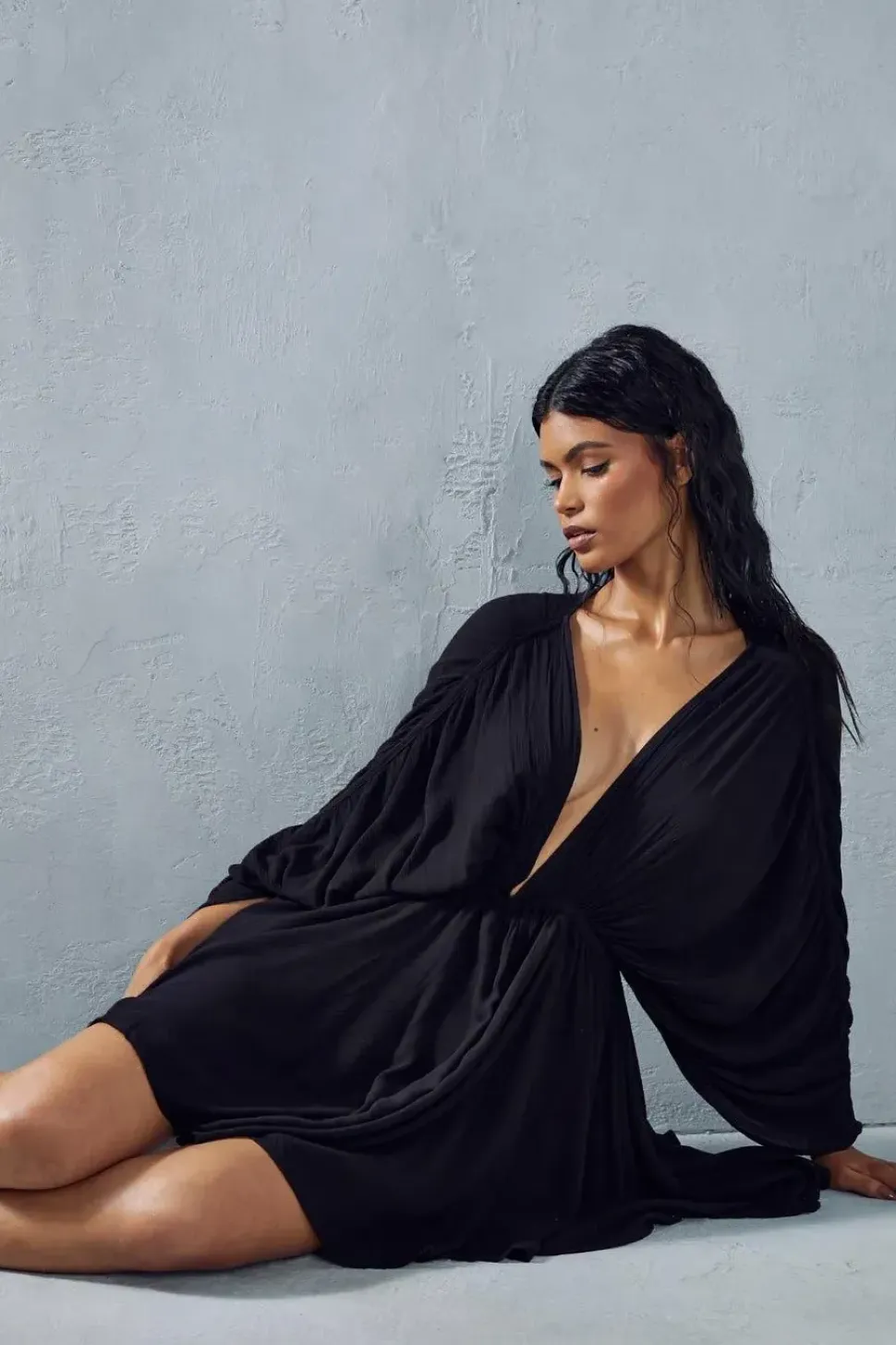 Crinkle Sheer Plunge Front Volume Playsuit