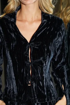 Crinkle Velvet Tie Front Shirt